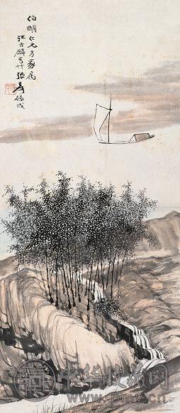 张大千 汪吉麟 丛竹图 立轴 设色纸本