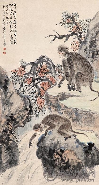 倪田 丙辰(1916年)作 封侯图 立轴 设色纸本