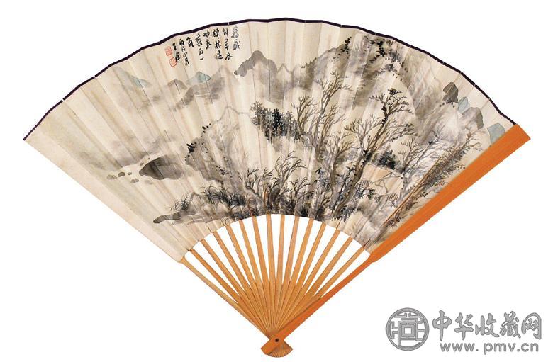 吴子深 丙戌(1946年)作 山水 成扇 设色纸本