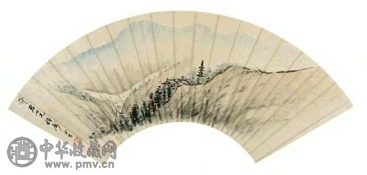 马逸 山水 扇面 纸本