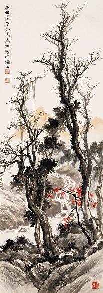 马骀 1932年作 秋山溪声图 立轴 设色纸本