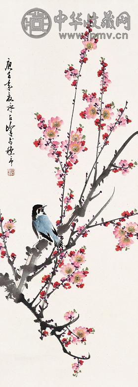 梁占峰 庚子(1960年)作 花鸟 立轴 设色纸本