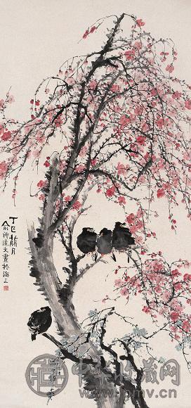 俞礼 丁巳(1917年)作 红梅八哥 立轴 设色纸本