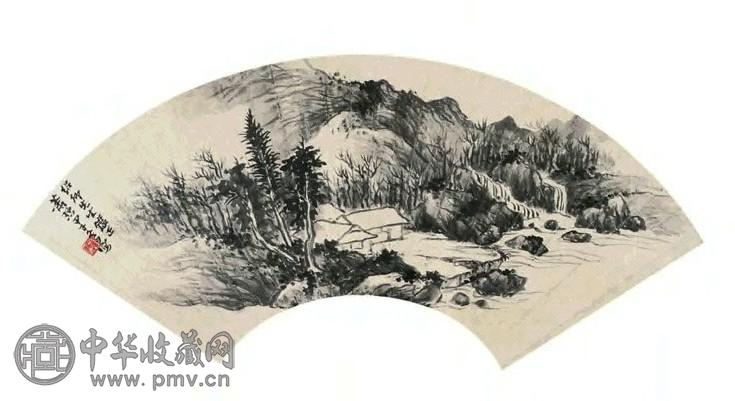 萧谦中 1824年作 山水 扇面 设色纸本