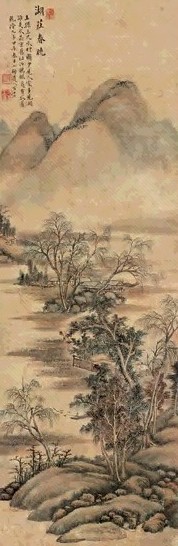方士庶 1744年作 湖庄春晓 立轴 设色纸本