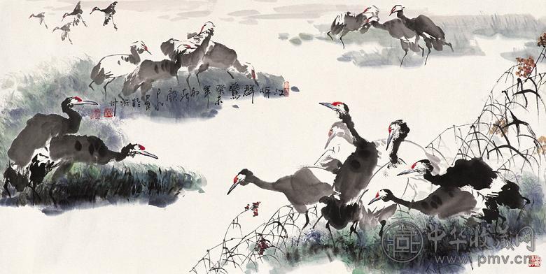 颜泉 癸未(2003年)作 江岸群鹭 镜心 设色纸本