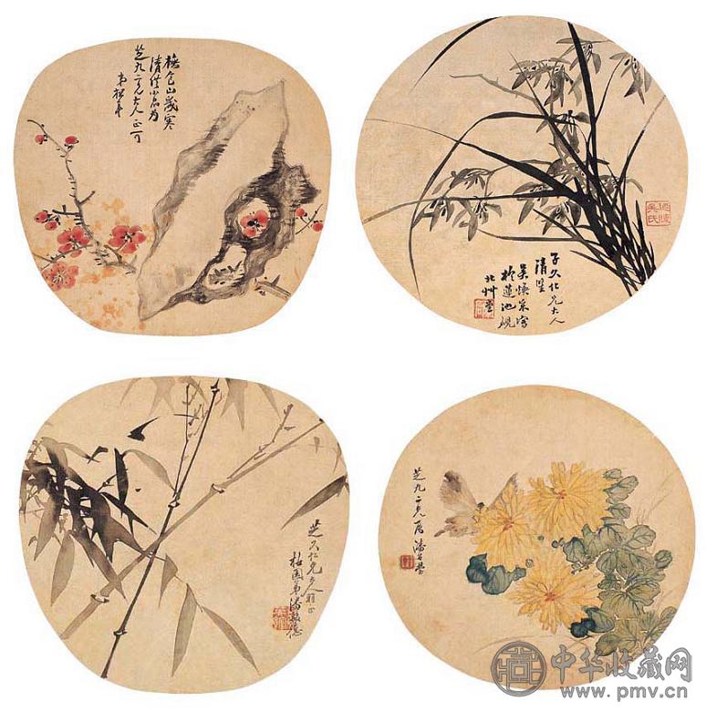 松年 潘曾塋 吴焕采 潘骏 梅兰竹菊(4件) 镜心 设色绢本