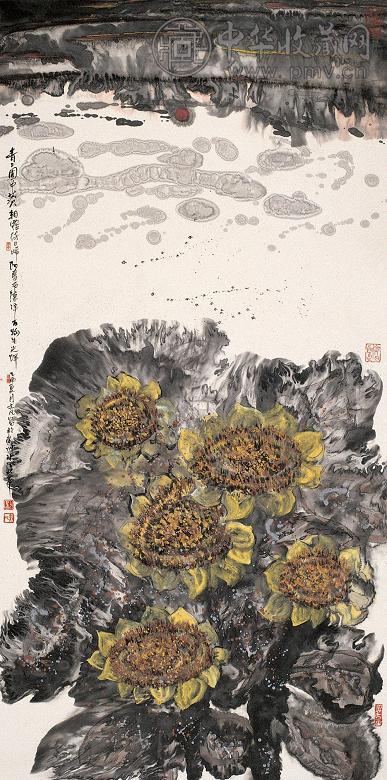 刘亦凡 向日葵 挂轴 设色纸本