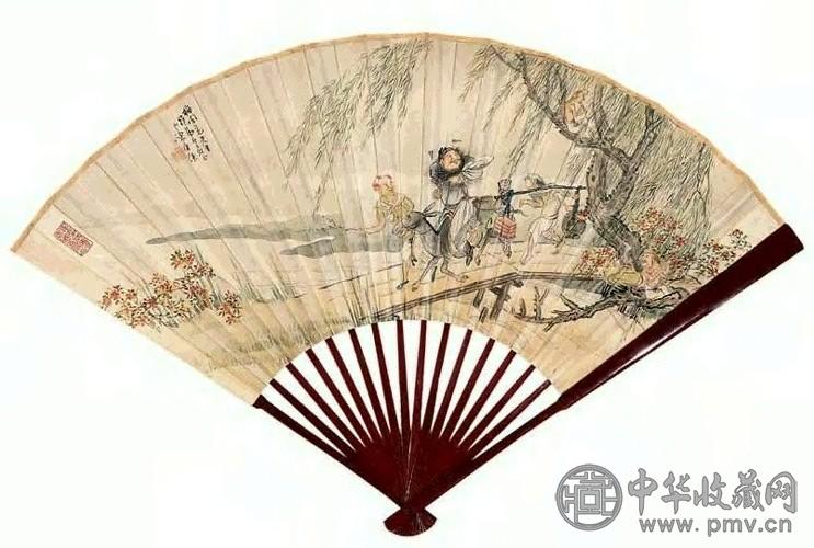 陈康侯 鍾馗嫁妹 扇面 设色纸本