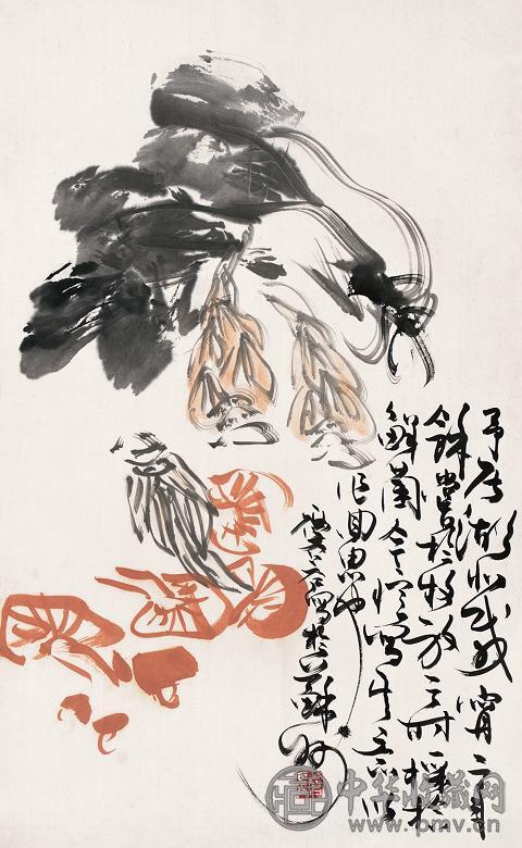 许麟庐 三蔬图 立轴 设色纸本