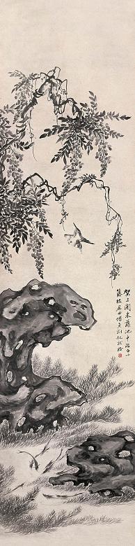 张寿民 朱藤游鱼 立轴 纸本水墨