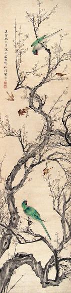 刘德六 辛酉(1861年)作 花鸟 立轴 设色纸本