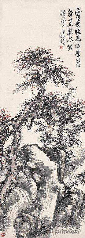 袁培基 癸亥(1923年)作 霜叶临风红 立轴 纸本设色