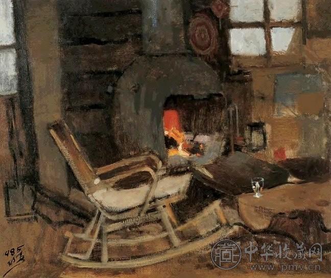 陈衍宁 1985年作 鱼雷改装的壁炉与安乐椅 油彩画布