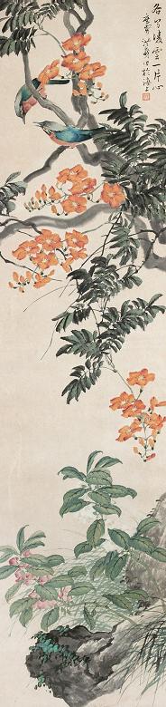 洪畿 花鸟图 立轴 设色纸本