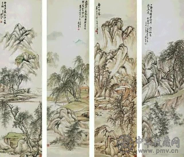 袁培基 山水 四屏