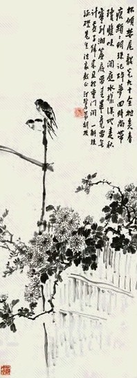胡汀鹭 花鸟 立轴 水墨纸本