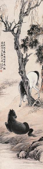 陈崇光 双马 立轴
