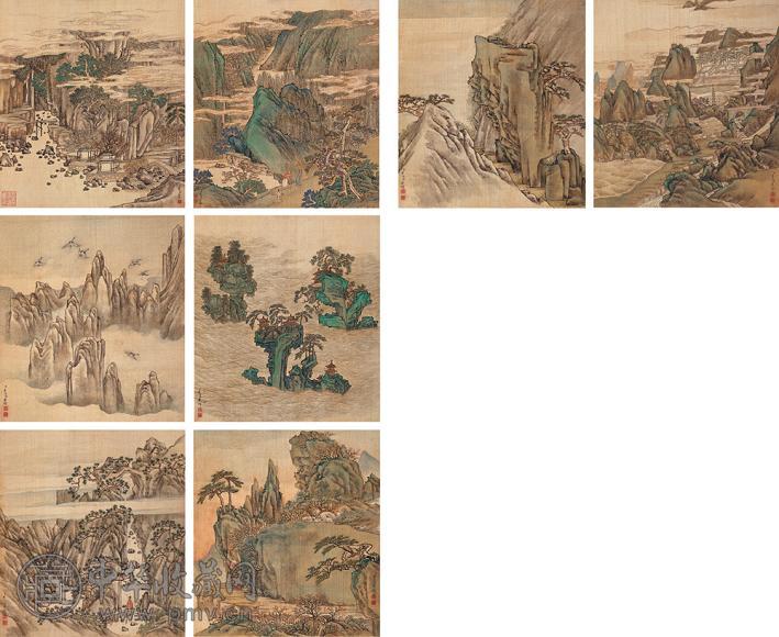 李世倬 山水 册页(8开) 设色绢本