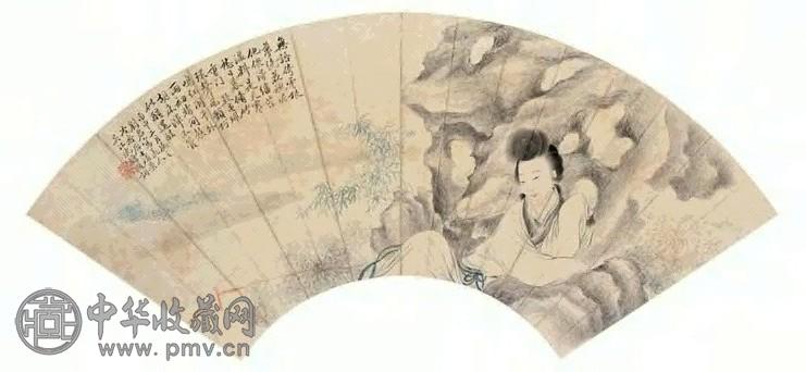 刘德六 无语倚云根 扇面 设色纸本