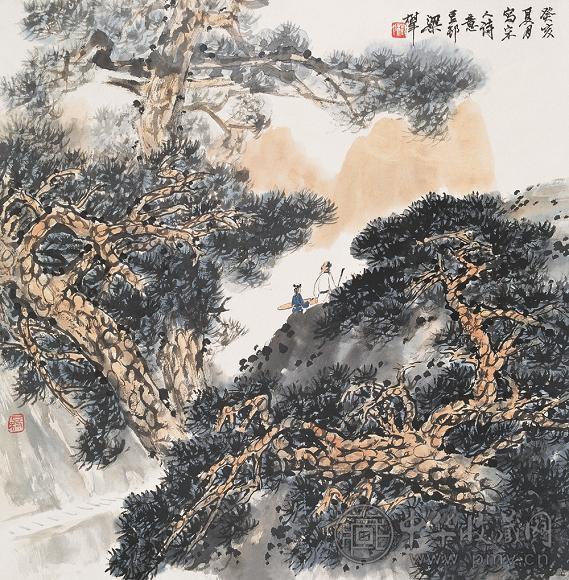 梁树年 1983年作 宋人诗意 立轴 设色纸本