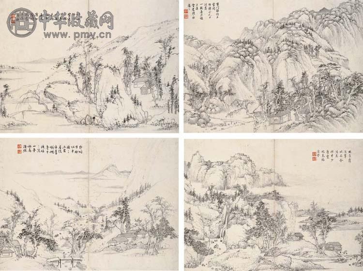 李世倬 山水 册页(4开) 水墨纸本