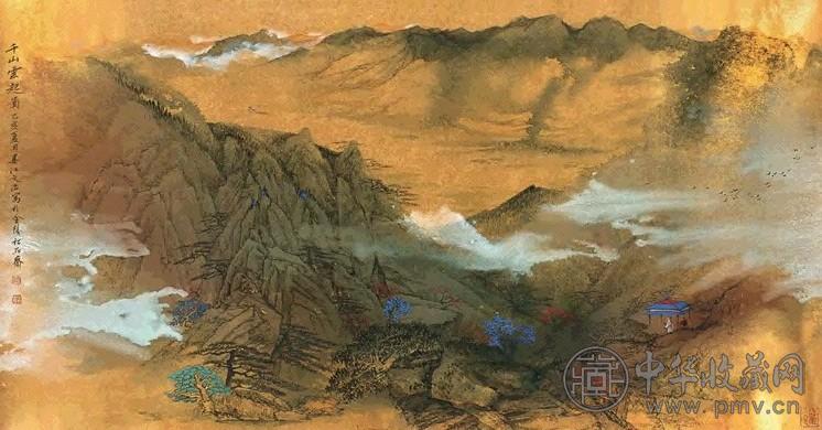 宋文治 金碧山水 横幅 设色笺本