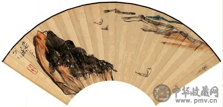 谢之光 任政 1973年作 山水 扇面 纸本