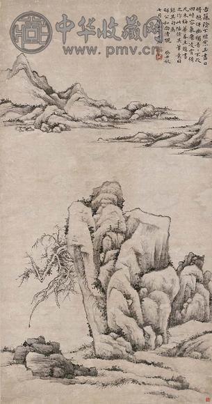 方士庶 一七三三年作 仿吴镇山水 立轴 水墨纸本