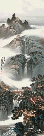 苏春生 2004年作 瀑布出云秋色连山 镜片 纸本