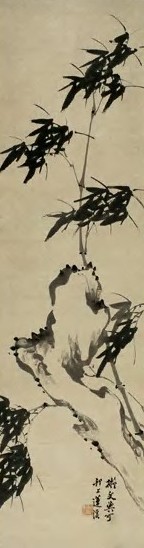 莲溪 风篁倚石图 轴