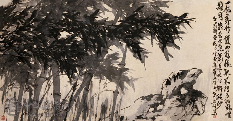 梁崎 竹石图 镜心 水墨纸本