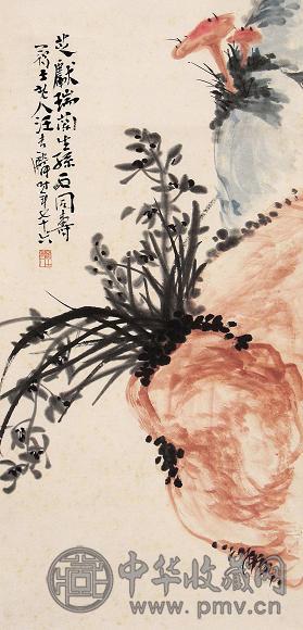 汪吉麟 芝兰图 立轴 设色纸本