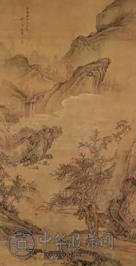 清 万上遴 山云听瀑 轴