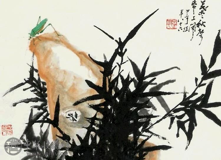 何涵宇 草虫墨竹 镜心 纸本