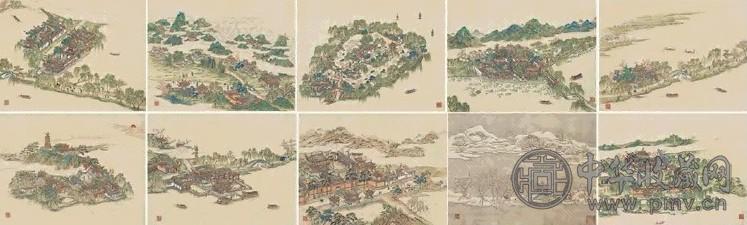 翁大瀓 西湖十景 册页 十开 设色绢本