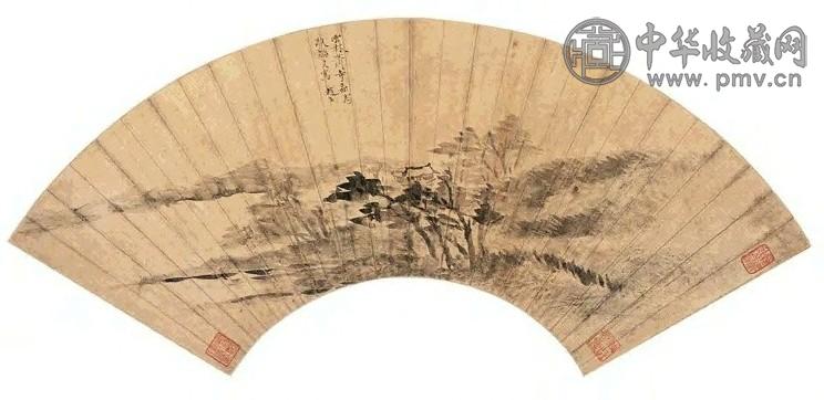 赵左 云林萧寺图 扇面 金笺水墨