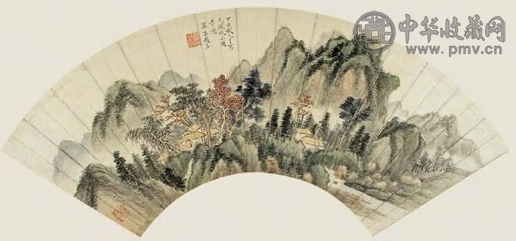 赵左 明 山水 扇面