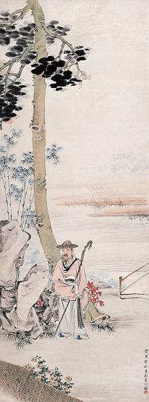 李芳园 桐荫高士 立轴 纸本