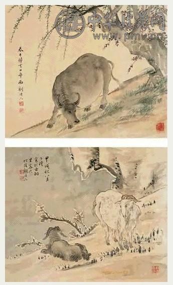 刘德六 牛 羊(2件) 镜心 设色绢本
