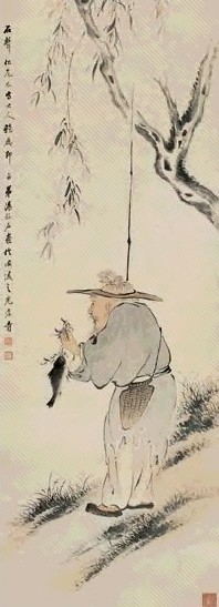 汤禄名 渔翁图 立轴 设色纸本