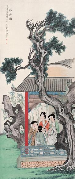 李秋君 夜宴图 立轴 设色纸本