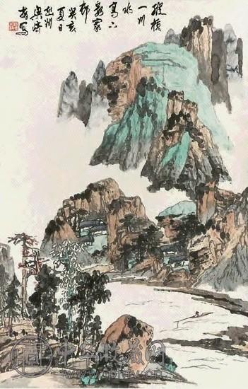 梁崎 山水 镜心