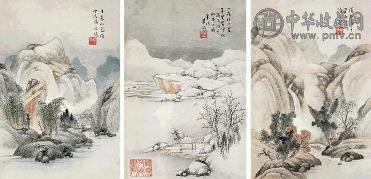 毕涵 1796年 仿大痴山水 册页(12开选3) 设色纸本