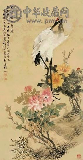 何煜 1909年作 大富贵亦寿考 立轴 设色纸本