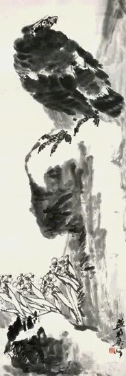梁崎 屹鹰 立轴 水墨纸本
