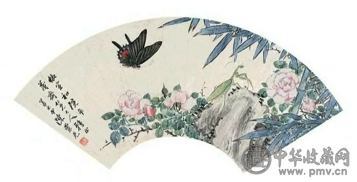 陈崇光 花蝶 扇面 纸本