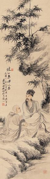 胡璋 1885年作 坡公参禅图 立轴 水墨绫本