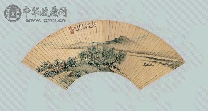 项文彦 山水 扇面 金笺