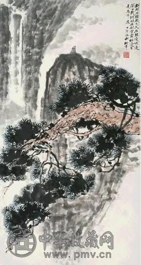 梁树年 观瀑图 立轴 设色